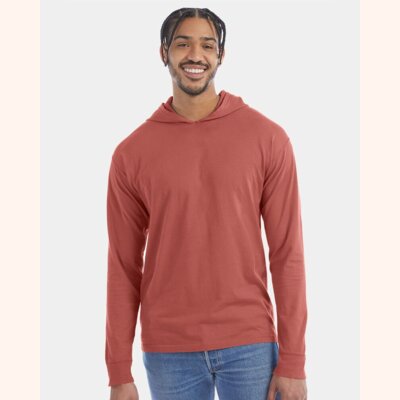 Unisex Garment-Dyed Jersey Hooded Long Sleeve T-Shirt Thumbnail