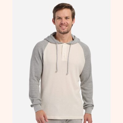 Unisex Waffle Knit Pullover Hooded Long Sleeve T-Shirt Thumbnail