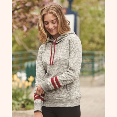 Women’s Mélange Fleece Striped-Sleeve Hooded Sweatshirt Thumbnail